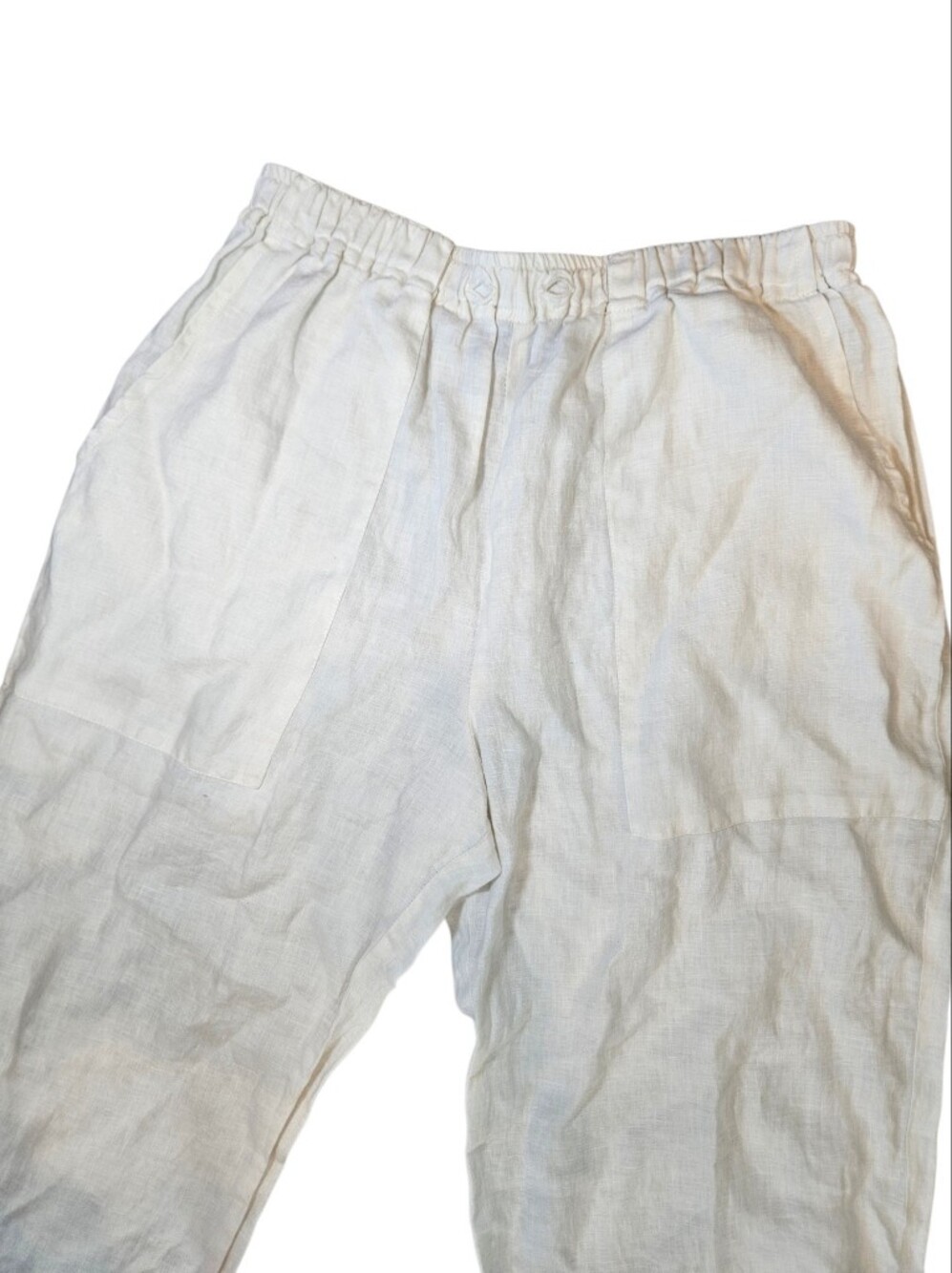 Eskandar 100% Linen Elastic Waist Cropped Lantern Jogger Pants White Size 1 - Picture 8 of 12